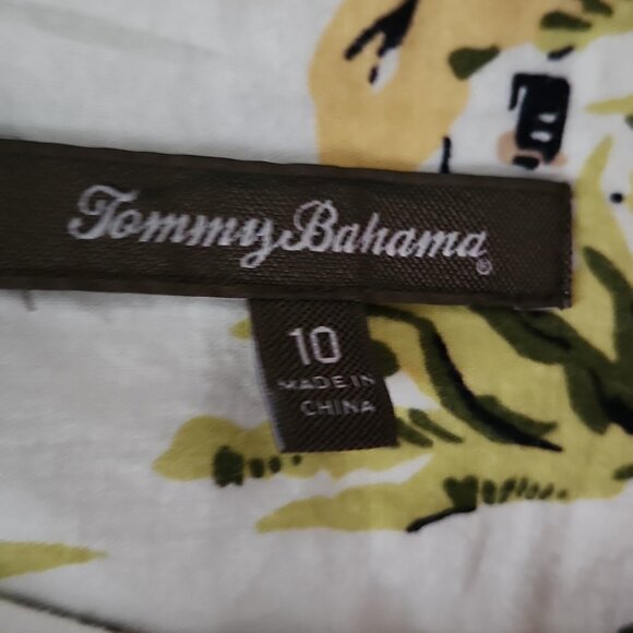 TOMMY BAHAMA | Tropical Print A-Line Skirt White Cotton Sz 10 - Picture 5 of 6